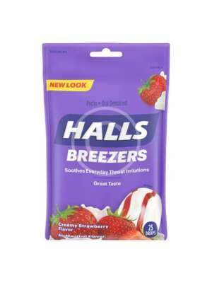 Halls Breezers Throat Drops, Pectin, Creamy Strawberry